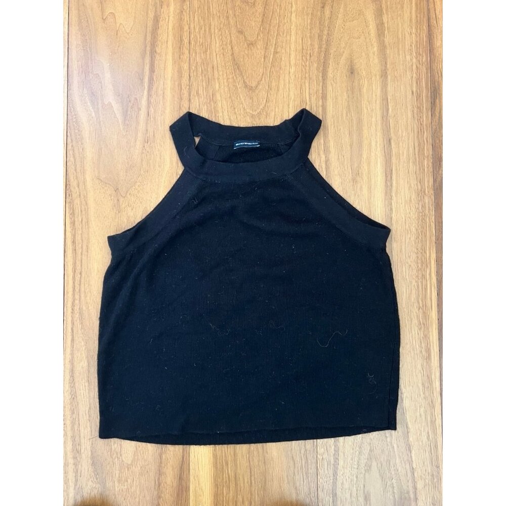 Brandy Melville Black Cotton Knit Crop Halter Top